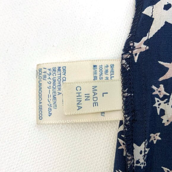 Rebecca Minkoff Silk Star Print Navy Blouse Career Size L - Picture 14 of 16